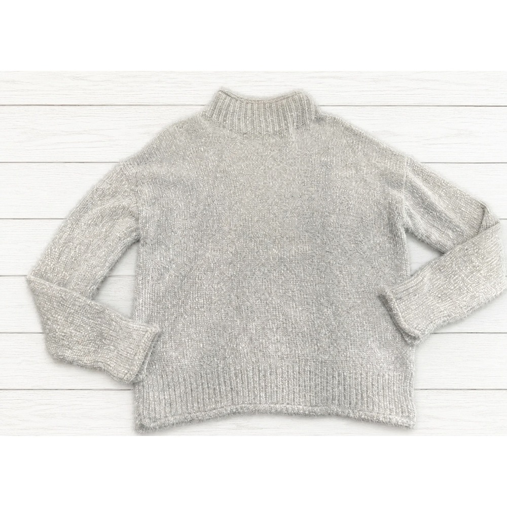 Rachel Zoe Eyelash Mock Neck Sweater Soft Cozy Fuzzy Winter Cottagecore Gray XL